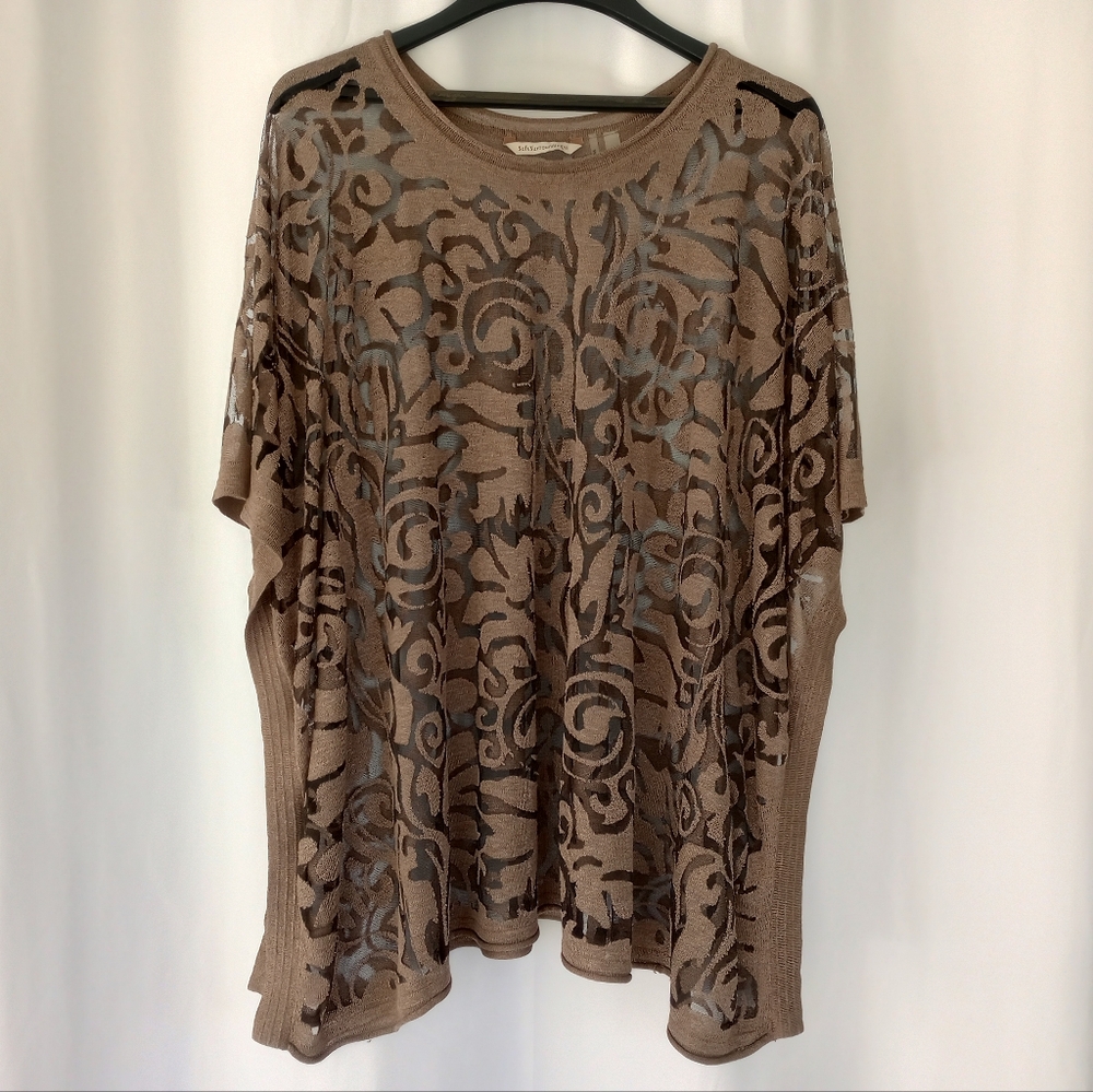 Soft Surroundings Velvet Burnout Brown Sheer Women's Poncho Blouse Size S/M